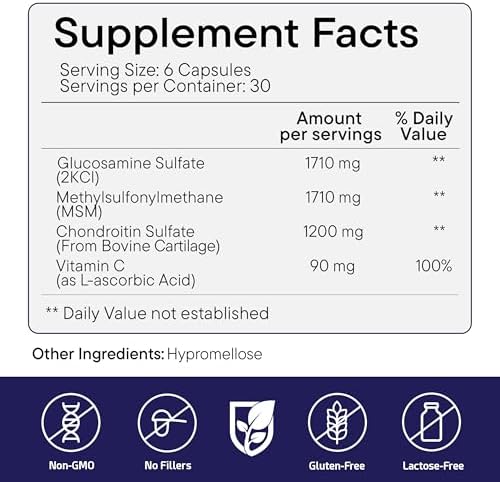 FürstenMED® Glucosamine 1710mg + Chondroitin 1200mg + MSM 1710mg + Vitamin C, High-dose Supplement 4-in-1 Complex 180 Capsules for Joint Health