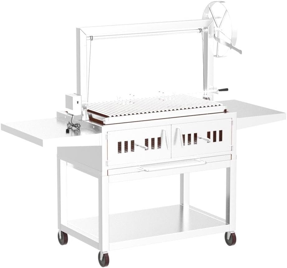 Charcoal Outdoor BBQ, Stainless Steel #430 Body and #304 Grates, Rotisserie Parrilla Santa Maria/Argentine Grill Spit