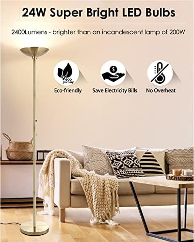BoostArea Torchiere Floor Lamp, 30W Super Bright LED Standing Lamp, Stepless Dimmable Pole Lamp with 3000K Lighting, Rotary Switch