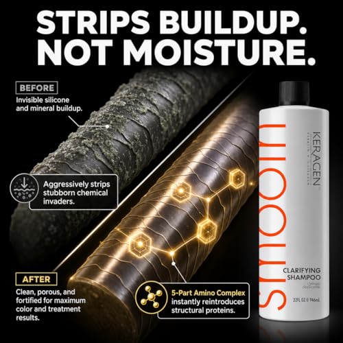 KERAGEN Pre-Treatment Clarifying Shampoo, Softening, 32 oz | SLES and 5-part amino complex remove silicone, mineral, chlorine