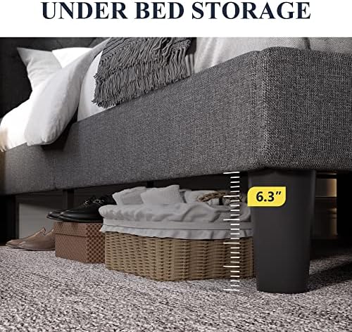 Allewie Queen Bed Frame with Button Tufted Wingback Headboard, Dark Grey | Modern Upholstered Platform Bed Frame, Strong Wood Slat Support