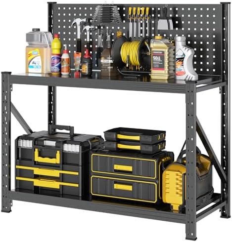 Work Bench with Pegboard,Heavy Duty 3000lbs Capacity Workbench Adjustable Shelves,Work Table for Garage Warehouse47.2 H*47.09" W*19" D