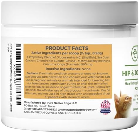 Nature's Pure Edge Glucosamine Powder for Dogs and Cats - Joint Supplement with Chondroitin MSM and Turmeric for Hip and Joint Support - Senior