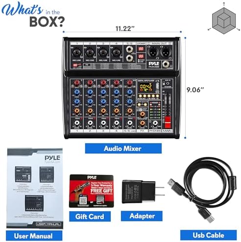 Pyle Professional Bluetooth DJ Audio Mixer - 6-Channel DJ Controller Sound Mixer w/DSP 16 Preset Effects, USB Interface, 4 XLR Mic/Line Input, AUX
