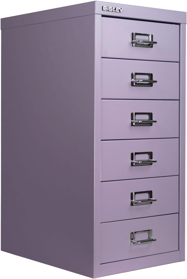 5-Drawer Steel MultiDrawer Cabinet - Orange, by Bisley | Chrome Pull Handles with Label Holders, Powder-Coated Steel, Removable Drawers, Desktop Storage, Labels Included