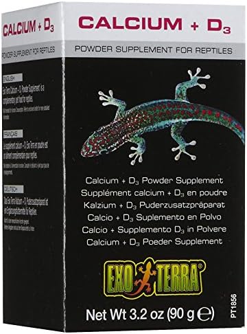 Exo Terra Calcium + D3 Powder, Ultra-fine, 3.2 oz. | Phosphorus Free Formula Boosts Bone Health & Calcium Absorption, Ideal for Insects, Fruits & Veggies