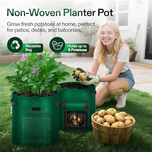 VIVOSUN 5-Pack 7 Gallon Potato Grow Bags, Roll-up Harvest Window
