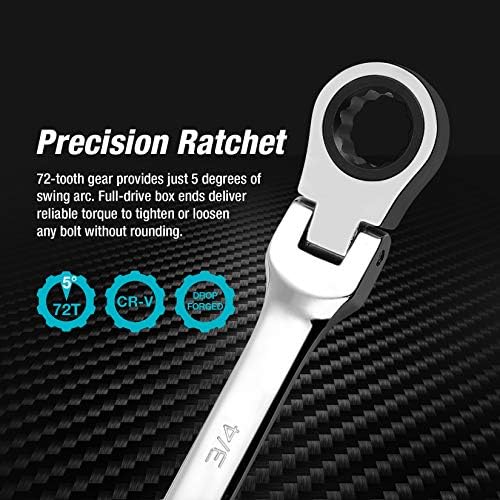 DURATECH Extra Long Flex-Head Ratcheting Wrench Set, 5-Piece, SAE