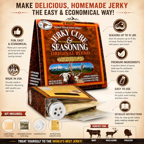 Hi Mountain ORIGINAL BLEND Jerky Seasoning and Cure Kit | Beef & Venison | Classic savory flavor, perfect jerky seasoning for deer, elk