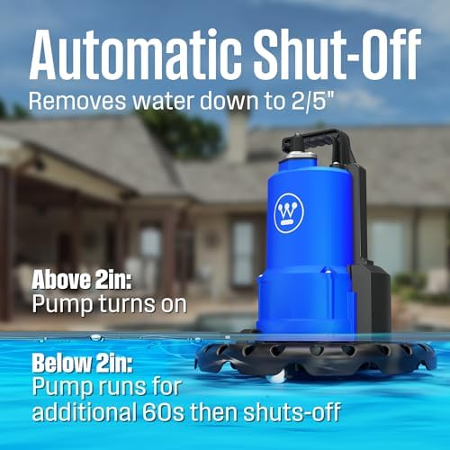 Westinghouse - 1/4 HP Pool Cover Pump, Automatic Submersible Pump with 25ft Power Cord, 1800 GPH Water Removal for Pool, Hot Tubs