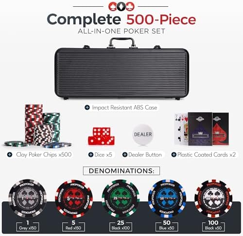 Versa Games Pro Poker Chips - Poker Set 13.5g 500 Piece Casino Clay Poker Chips with Denomination Numbers for Texas Holdem - New Upgraded Poker Chip