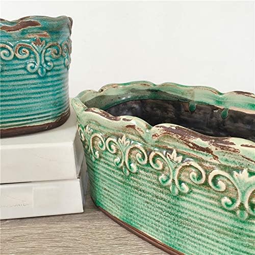 Blue Rectangular Ceramic Succulent Planter, 10 Inch, Indoor Use