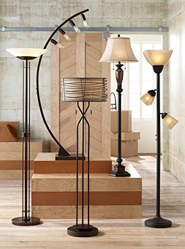Sonnett 63 1/2" Tall Traditional Twin Pull Chain Floor Lamp Living Room | Industrial Vintage Standing Bronze Metal Faux Marble Ivory Linen Bell