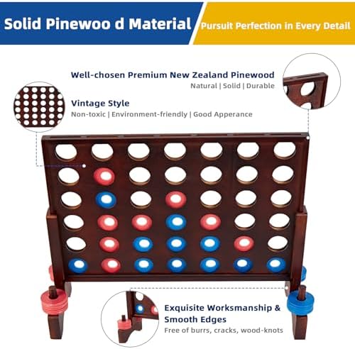 Giant 4 in a Row Game, Wooden 2.8Ft Outdoor Yard Game for Family