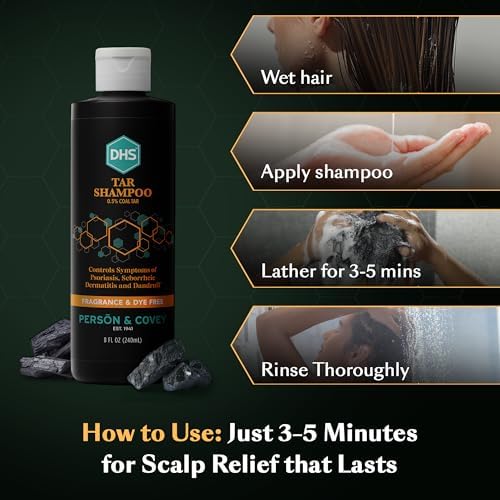 DHS Person & Covey, Inc Coal Tar Shampoo - Dandruff Shampoo for Men & Women, Psoriasis & Dandruff Hair Care for Itchy Scalp, Unscented Seborrheic Dermatitis Hair Care - 8 Fl Oz, Pack of 2