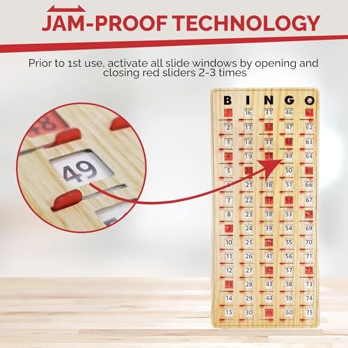MR CHIPS Large 14.75" L x 6.75" W Jam-Proof Finger Tip Bingo Master Board Card with Large 3/4" Sliding Windows, Thick 5 Ply Cardboard, Gold Rush Style