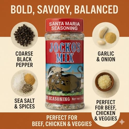 Jocko's Mix Santa Maria Style Seasoning - 15.3oz Bottle Of Tri-Tip, Steak, Pork, and Chicken Seasoning - Santa Maria California Grill - Jocko's Mix for Meat, Seafood Stew & Vegetables, Gluten Free