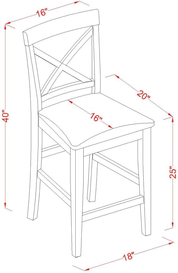 East West Furniture PBS-OAK-W Pub Counter-Height Bar Stool - Pub Height Kitchen Chairs, Set of 2, Oak