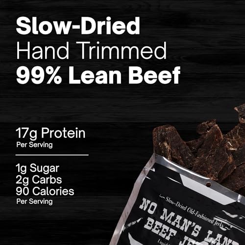 No Mans Land Slow-Dried Beef Jerky | Smoked & Seasoned Jerky Strips | High Protein, Low Carb Beef Snack | Gluten Free - MILD (16oz)