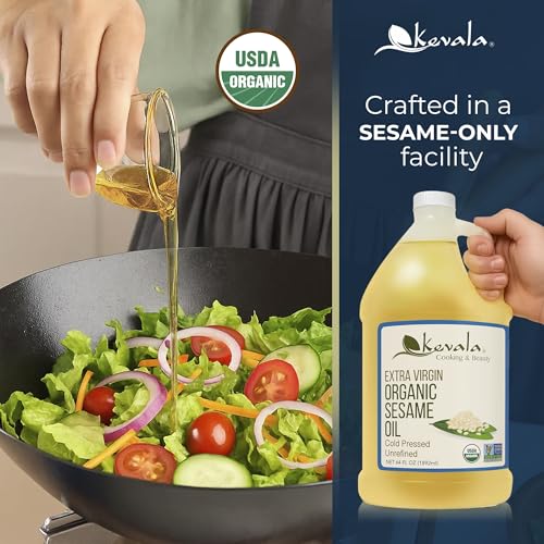 Kevala Organic Extra Virgin Sesame Oil – Cold Pressed, Unrefined & Non-GMO Cooking Oil for Salad, Frying, Baking