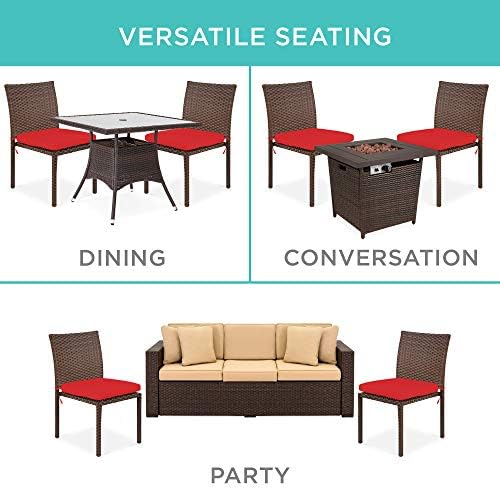 Best Choice Products Set of 4 Stackable Outdoor Patio Wicker Chairs w/Cushions, UV-Resistant Finish, and Steel Frame - Brown/Red