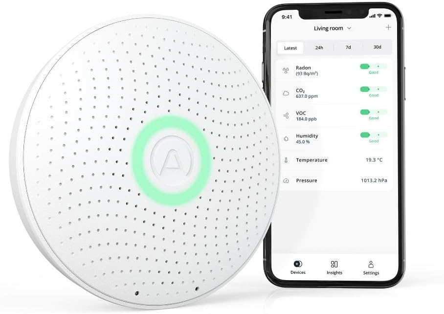 Airthings 2930 Wave Plus - Radon & Air Quality Monitor, Battery Powered (CO2, VOC, Humidity, Temp, Pressure)