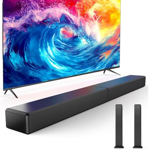 2.0 ch 100W Sound Bar for Smart TV, 2-in-1 Detachable Bluetooth 5.3 Speaker with 3 EQ Modes & Adjustable Bass - Home Theater Audio for Movies, Gaming