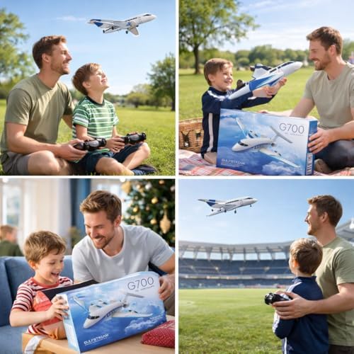 ANTSIR RC Plane G700 Private Jet, 2.4GHz 3CH Easy to Fly RC Airplane Gift | 6-Axis Gyro, RTF Glider, Display Stand, 2 Batteries, Durable Foam