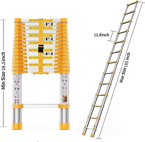 Telescoping Extension Ladder 12.5FT, Aluminum Telescopic Ladders with Carry Bag for Outdoor Indoor Use