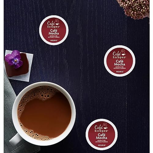 Cafe Escapes, Cafe Mocha Coffee Beverage, Single-Serve Keurig K-Cup Pods, 48 Count (2 Boxes of 24 Pods)