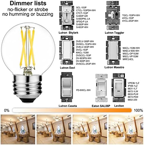 Litehistory e12 led bulb dimmable g16.5 Light Bulb 4W Equal 40 Watt 400lm AC120V e12 Candelabra Bulb 40 Watt for Chandeliers,Ceiling Fan,Vanity Warm White 2700K Globe candelabra Light Bulb 6Pack