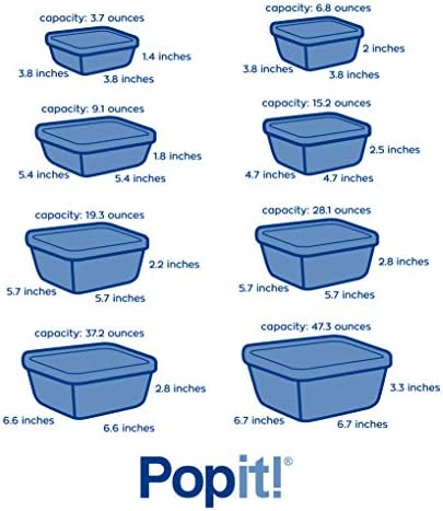 Popit! Airtight Food Storage Containers with Lids, 8-Piece Set, BPA Free Plastic, Microwave, Freezer & Dishwasher Safe, Stackable