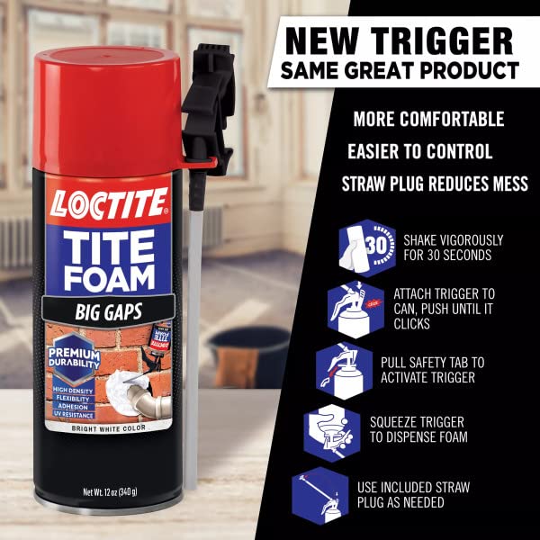 Loctite Tite Foam Big Gaps Spray Foam Sealant, 12 fl oz Can, 1 Pack - Polyurethane Expanding Insulation