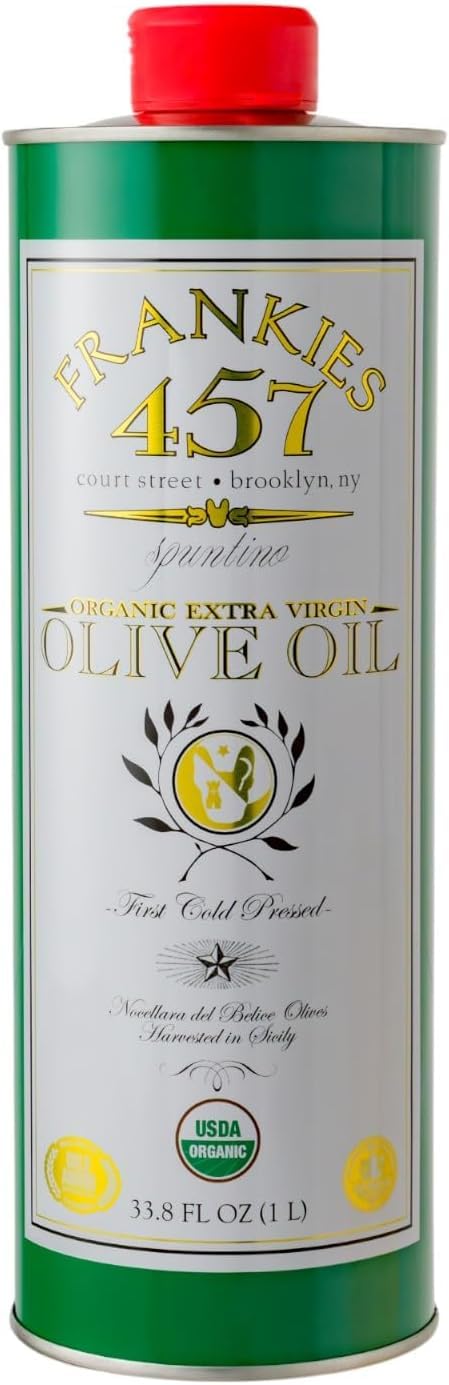 Frankies 457 Organic Extra Virgin Olive Oil, 33.8 fl oz (1L) | Premium 100% Castelvetrano Olive Oil, High Polyphenol, First Cold Pressed, Early Harvest in Sicily