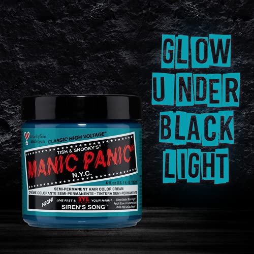 MANIC PANIC Classic Siren's Song Semi Permanent Hair Color - Neon Blue-Green Hair Dye for Women & Men That Lasts 4-6 Weeks - Vegan