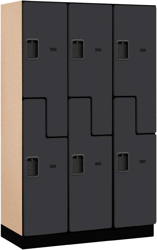 Salsbury Industries 2-Tier S-Style Extra Wide Designer Wood Locker with Three Wide Storage Units, 6-Feet High by 18-Inch Deep, Mahogany