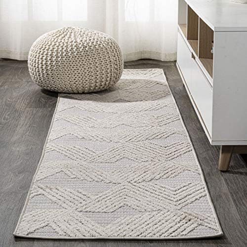 JONATHAN Y Art Deco Geometric Indoor Outdoor Area Rug 3X5 Black/Ivory, Jazz High-Low Pile for Backyard, Patio, Porch, Easy-Cleaning, High Traffic