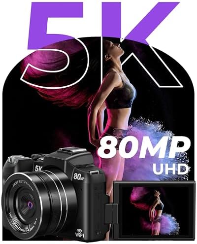 5K Digital Cameras for Photography - 80MP WiFi Vlogging Camera for YouTube with 3" 270° Flip Screen - UHD Fast Autofocus Video Camara for Beginner