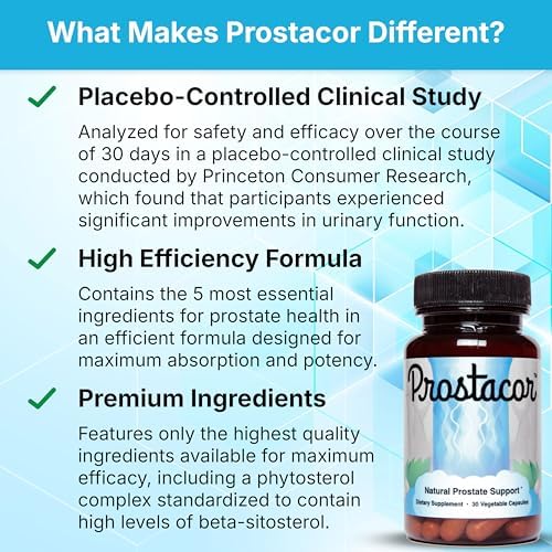 Prostacor Natural Prostate Support Supplement for Men, Vegan, Gluten-Free | Supports Healthy Urine Flow, Fewer Urges, Bladder Control
