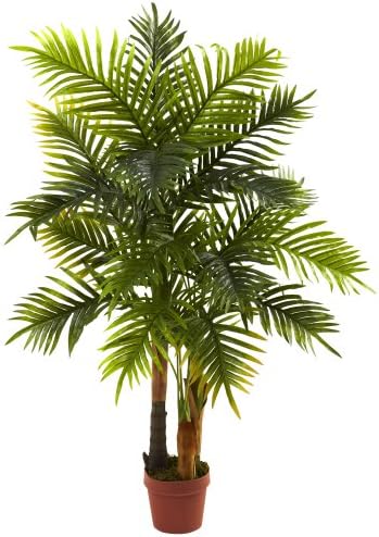Nearly Natural 4 ft Artificial Areca Palm Tree Real Touch Decor with Pot | Natural-Looking Trunks, 130 Lifelike Leaves, Non-Decorative Nursery Pot