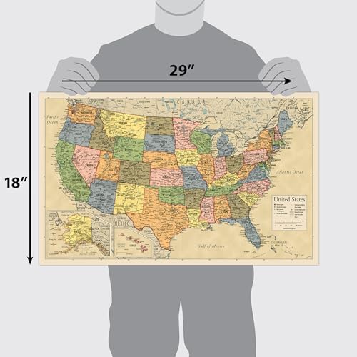 Laminated World Map & US Map Poster Set - 18" x 29" - Wall Chart Maps of the World & United States - Made in the USA - (LAMINATED, 18" x 29")