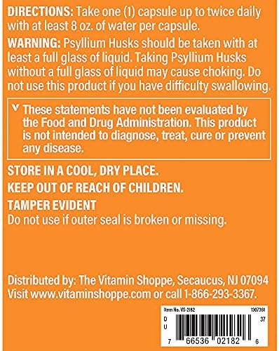 The Vitamin Shoppe Psyllium Husks Plantago Ovata Fiber Supplement (300 Capsules)