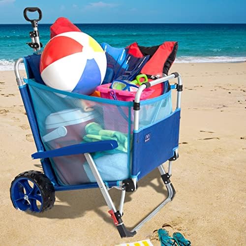 Mac Sports Beach Day Foldable Chaise Lounge Chair with Integrated Wagon Pull Cart Combination and Heavy Wheels - Perfect for Beach, Backyard