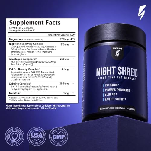 Night Shred Night Time Fat Burner & Natural Sleep Support, 30 Servings