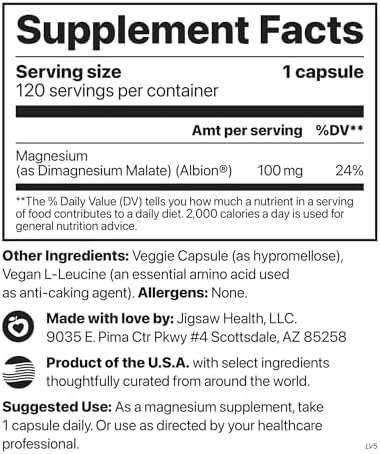 Jigsaw Health MagPure Malate | Premium Magnesium Malate Capsules | 120 Servings