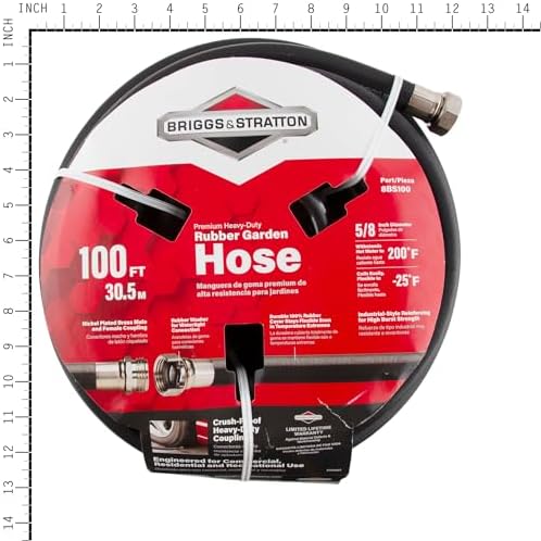 Briggs and Stratton 8BS75 75-Foot Premium Heavy-Duty Rubber Garden Hose, Brass