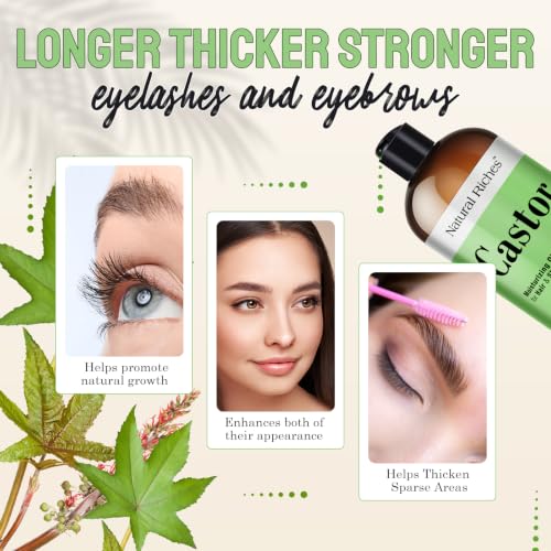 Natural Riches Castor Oil Cold pressed for Dry Skin Hair Loss Dandruff Thicker Hair - Moisturizes heals Scalp Skin Hair growth Thicker Eyelashes & Eyebrows