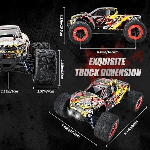 1:16 Scale All Terrain Fast RC Cars for Adults 40KPH, 4WD Electric Off-Road Remote Control Monster Truck with Metal Chassis, 2.4Ghz High Speed Car, Waterproof RC Truck with 2 Batteries for Boys & Kids