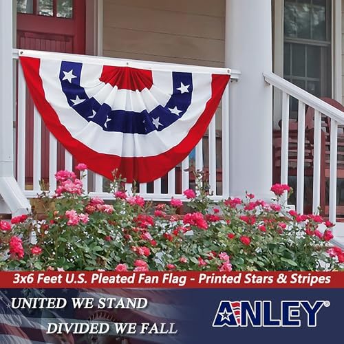 Anley US National Pleated Fan Flag, 3x6 Feet American Bunting Flags Patriotic Stars & Stripes - Sharp Color and Fade Resistant - Canvas Header and Brass Grommets - United States 3 x 6 Feet Half Fan Banner