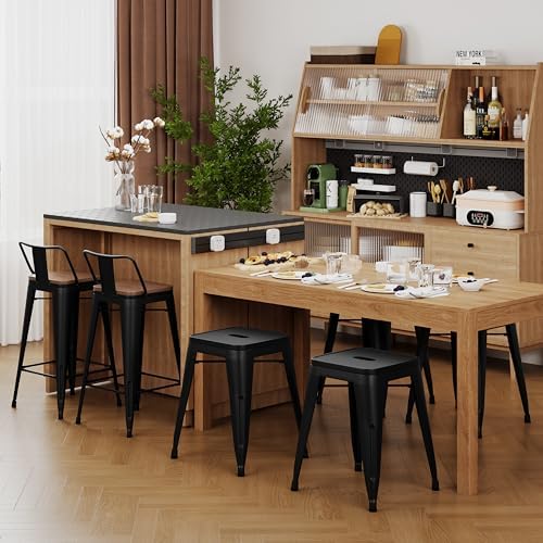 Changjie Furniture 18 Inch Stools Backless Industrial Metal Bar Stool Short Stackable Classroom Stools Metal Dining Chairs (18 inch, Matte Black)